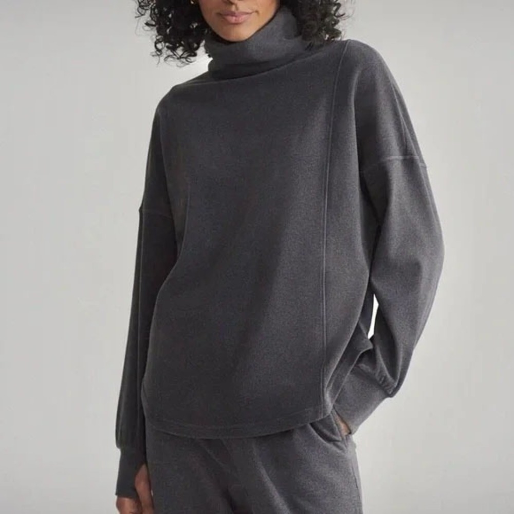 VARLEY Rainer Roll Neck Jumper Brushed Rib Charcoal‎ Gray Sweatshirt XS
